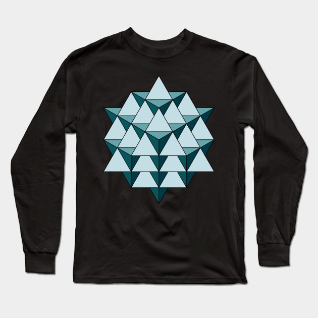 64 Tetrahedron - Cool Blues Long Sleeve T-Shirt by Rupert Russell